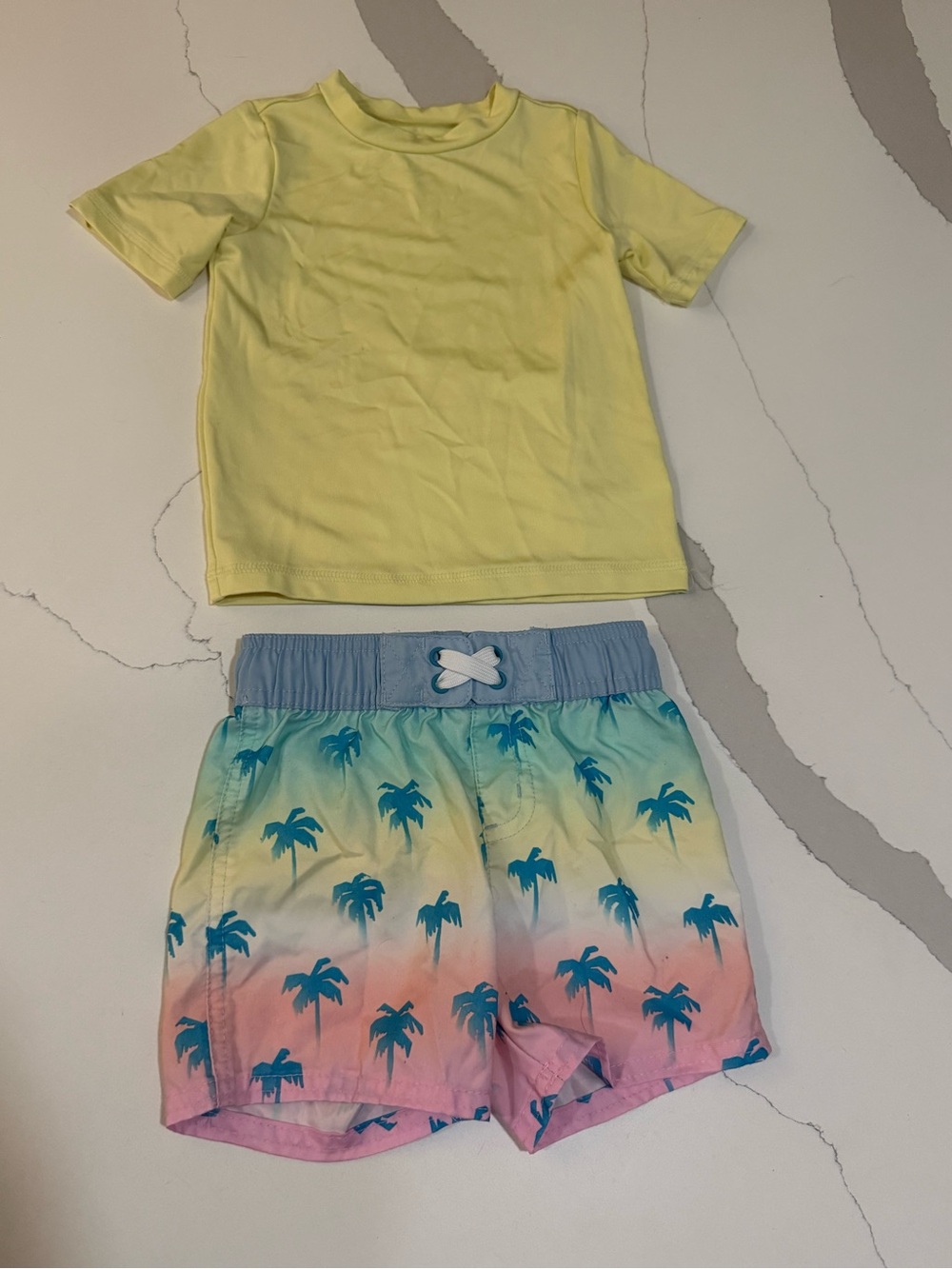 Cat & Jack Yellow Swim Tee with Gradient Palm Tree Swim Shorts | 18m